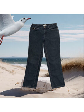Christopher & Banks Straight Jeans Women 8 Embroidered Bling Buttons Distressed